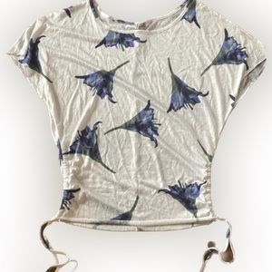 ❤️‍🔥5/20$KISMET💫Womens Oversized White/Blue Floral Drawstring Short Sleeve Top